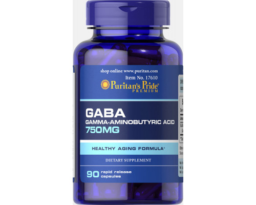 ГАМК (гамма-аминомасляная кислота), GABA, Puritan's Pride, 750 мг, 90 капсул