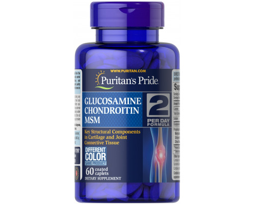 Глюкозамин хондроитин и МСМ, Glucosamine, Chondroitin & MSM-2 Per Day Formula, Puritan's Pride, 60 каплет