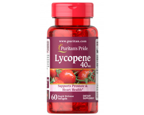 Ликопин, Lycopene, Puritan's Pride, 40 мг, 60 гелевых капсул