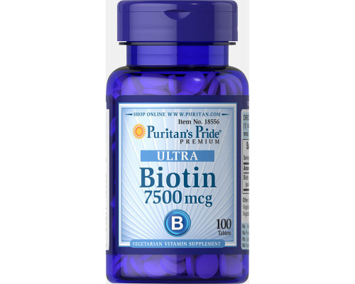 Биотин, Biotin, Puritan's Pride, 7500 мкг, 100 таблеток