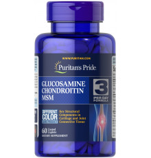 Глюкозамин хондроитин и МСМ, Glucosamine, Chondroitin & MSM-3 Per Day Formula, Puritan's Pride, 60 каплет