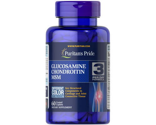 Глюкозамин хондроитин и МСМ, Glucosamine, Chondroitin & MSM-3 Per Day Formula, Puritan's Pride, 60 каплет