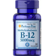 Витамин В12 (метилкобаламин), Methylcobalamin Vitamin B-12, Puritan's Pride, 5000 мкг, 30 миниледенцов