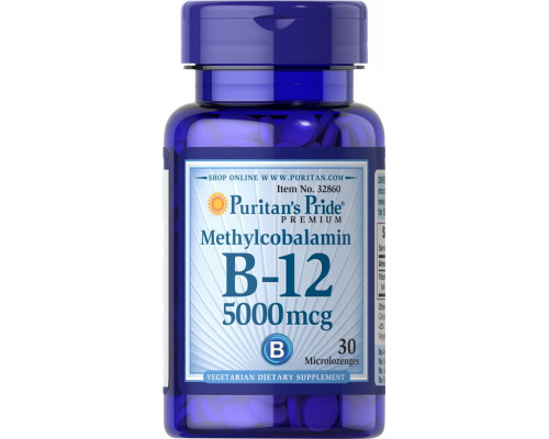 Витамин В12 (метилкобаламин), Methylcobalamin Vitamin B-12, Puritan's Pride, 5000 мкг, 30 миниледенцов