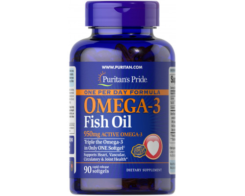 Омега-3 рыбий жир, Omega-3 Fish Oil, Puritan's Pride, 1360 мг (950 мг активного омега-3), 90 капсул