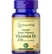 Витамин D3, Vitamin D3, Puritan's Pride, 250 мкг (10 000 МЕ), 100 капсул