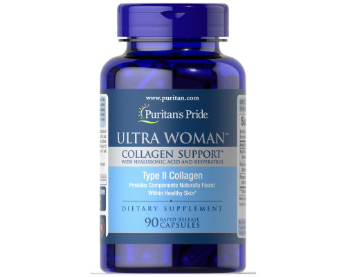 Поддержка коллагена, Ultra Woman™ Collagen Support with Hyaluronic Acid, Puritan's Pride, с гиалуроновой кислотой, 1000 мг, 90 капсул