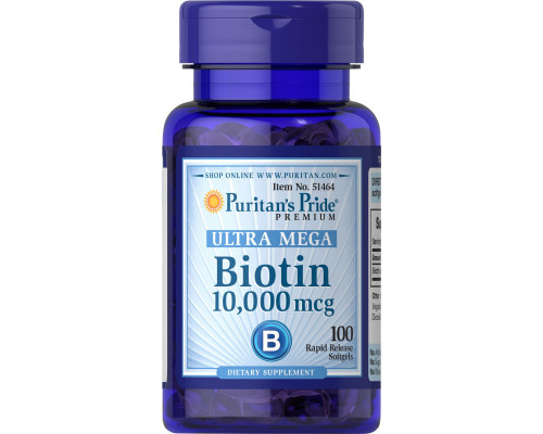 Биотин, Biotin, Puritan's Pride, 10.000 мкг, 100 гелевых капсул