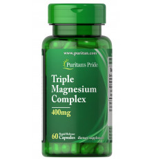 Магний, тройной комплекс, Triple Magnesium Complex, Puritan's Pride, 400 мг, 60 капсул быстрого высвобождения