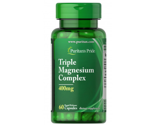 Магний, тройной комплекс, Triple Magnesium Complex, Puritan's Pride, 400 мг, 60 капсул быстрого высвобождения