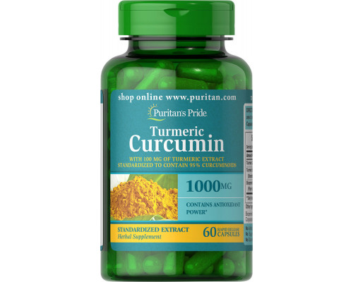 Куркумин и биоперин, Turmeric Curcumin with Bioperine, Puritan's Pride, 1000 мг (900 мг куркумы и 100 мг куркумина), 60 капсул