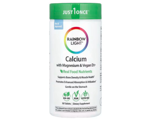 Кальций, Магний и витамин D3, Calcium With Magnesium & Vitamin D3, Rainbow Light, 90 таблеток