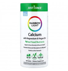 Кальций с магнием и веганским витамином D3+, Calcium with Magnesium & Vegan D3+, Rainbow Light, 2:1, 180 таблеток