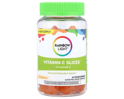 Витамин C, Vitamin C Gummies, Rainbow Light, со вкусом цитруса, 60 жевательных конфет