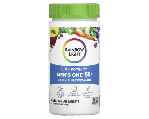 Мультивитамины для мужчин 50+, Men's One 50+, Rainbow Light, ежедневные, высокая потенция, 90 вегетарианских таблеток
