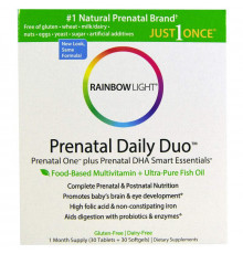 Витамины + Рыбий жир для беременных, Prenatal One plus Prenatal DHA Smart Essentials, Rainbow Light, 30 капсул + 30 таблеток