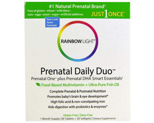 Витамины + Рыбий жир для беременных, Prenatal One plus Prenatal DHA Smart Essentials, Rainbow Light, 30 капсул + 30 таблеток