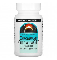 Хром, Chromemate Chromium GTF, Source Naturals, 200 мкг, 240 таб.