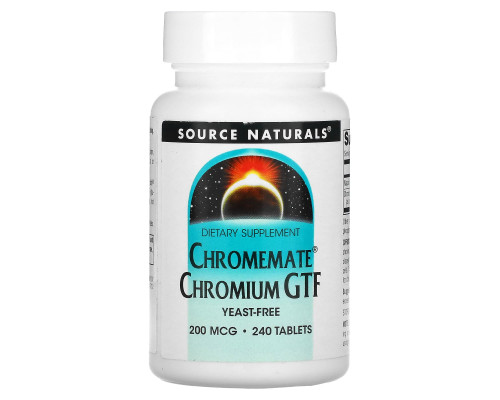 Хром, Chromemate Chromium GTF, Source Naturals, 200 мкг, 240 таб.