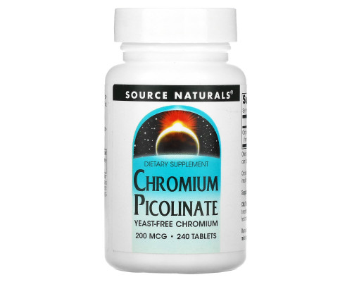 Хром пиколинат, Chromium Picolinate, Source Naturals, 200 мкг, 240 таб.