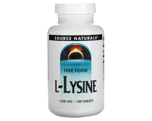 Лизин, L-Lysine, Source Naturals, 1000 мг, 100 таблеток