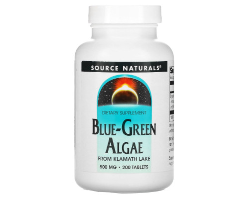 Сине-зеленые водоросли, Blue-Green Algae, Source Naturals, 500 мг, 200 таблеток