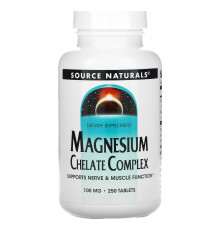 Магний хелат, Magnesium Chelate, Source Naturals, 100 мг, 250 таб.