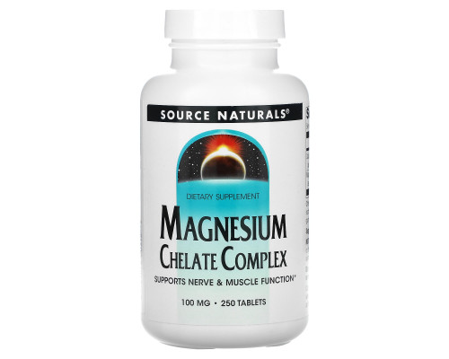 Магний хелат, Magnesium Chelate, Source Naturals, 100 мг, 250 таб.