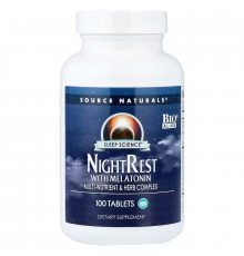 Мультипитательный и травяной комплекс для сна с мелатонином, NightRest With Melatonin, Source Naturals, 100 таблеток