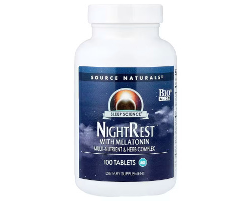 Мультипитательный и травяной комплекс для сна с мелатонином, NightRest With Melatonin, Source Naturals, 100 таблеток