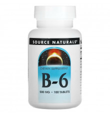 Витамин В6 (пиридоксин), Vitamin B-6, Source Naturals, 500 мг, 100 табл.