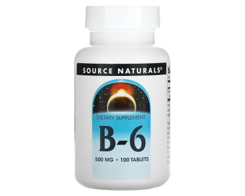 Витамин В6 (пиридоксин), Vitamin B-6, Source Naturals, 500 мг, 100 табл.