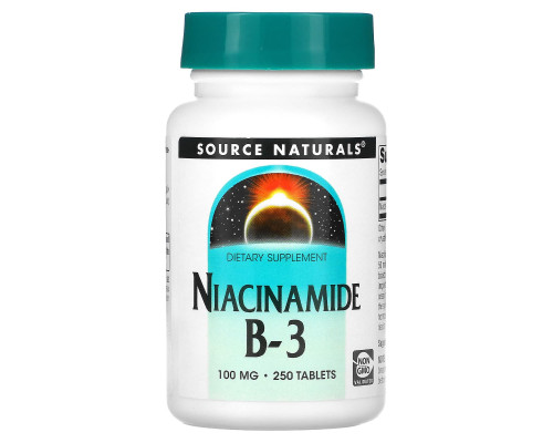 Ниацинамид (В3), Niacinamide B-3, Source Naturals, 100 мг, 250 таб.