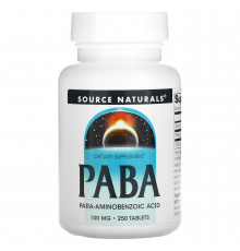 ПАБК (пара-аминобензойная кислота), PABA, Source Naturals, 100 мг, 250 таблеток