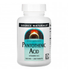 Пантотеновая кислота, Pantothenic Acid, Source Naturals, 100 мг, 250 таблеток