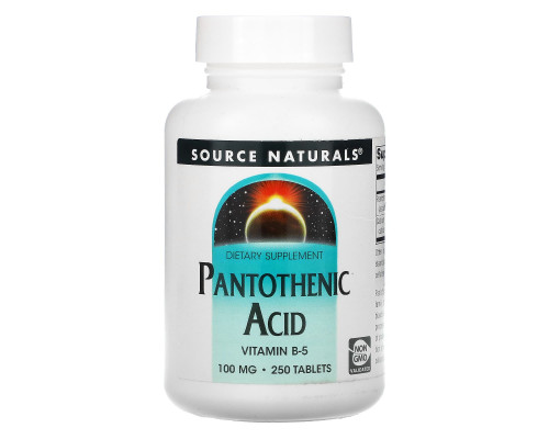 Пантотеновая кислота, Pantothenic Acid, Source Naturals, 100 мг, 250 таблеток
