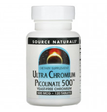 Хром ультра пиколинат, Chromium Picolinate, Source Naturals, 500 мкг, 120 таблеток
