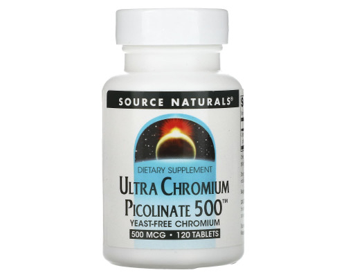 Хром ультра пиколинат, Chromium Picolinate, Source Naturals, 500 мкг, 120 таблеток