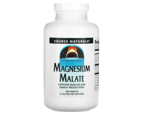 Магний малат, Magnesium Malate, Source Naturals, 3750 мг, 360 таблеток (1250 мг в 1 таблетке)
