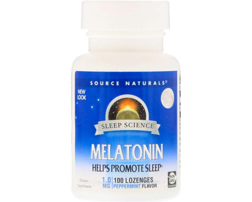 Мелатонин, Melatonin, Source Naturals, мята, 1 мг, 100 леденцов
