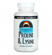Лизин Пролин, L-Proline L-Lysine, Source Naturals, 550 мг, 120 таблеток