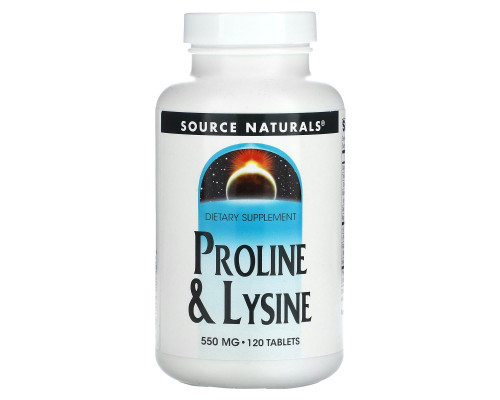 Лизин Пролин, L-Proline L-Lysine, Source Naturals, 550 мг, 120 таблеток