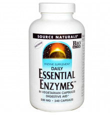 Ферменты для пищеварения, Essential Enzymes, Source Naturals, вегетарианские, 500 мг, 240 капсул