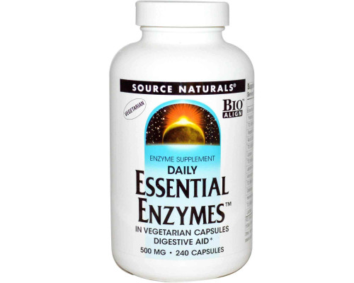 Ферменты для пищеварения, Essential Enzymes, Source Naturals, вегетарианские, 500 мг, 240 капсул