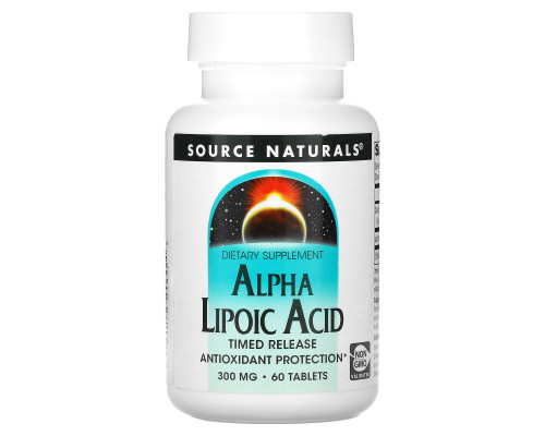 Альфа-липоевая кислота, Alpha Lipoic Acid, Source Naturals, замедленного высвобождения, 300 мг, 60 таблеток