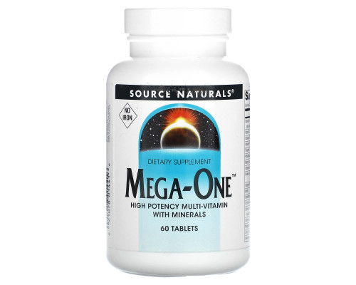 Мультивитамины без железа, Mega-One, Source Naturals, по 1 в день, 60 таблеток