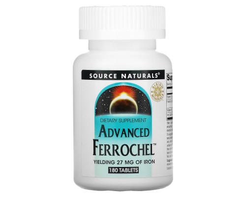 Железо, Advanced Ferrochel, Source Naturals, 180 таблеток