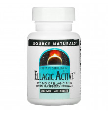 Листья малины, Ellagic, Source Naturals, экстракт, 300 мг, 60 таб.