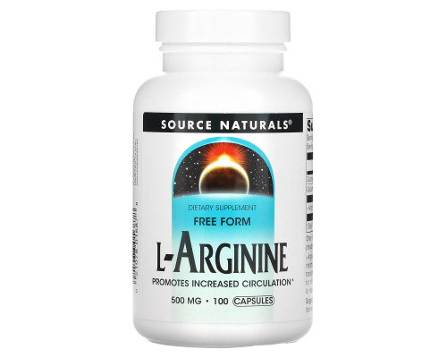 Аргинин, L-Arginine, Source Naturals, свободная форма, 500 мг, 100 капсул.
