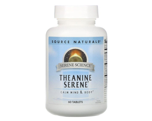 Теанин, спокойствие, Theanine Serene, Source Naturals, 60 таблеток